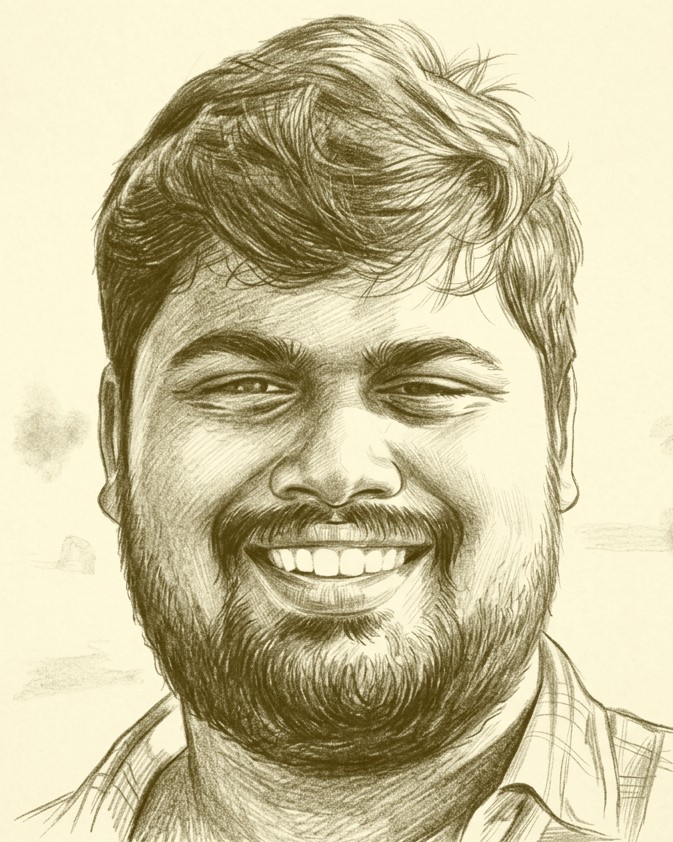 Pencil sketch portrait of Kalaiyarasan Raja